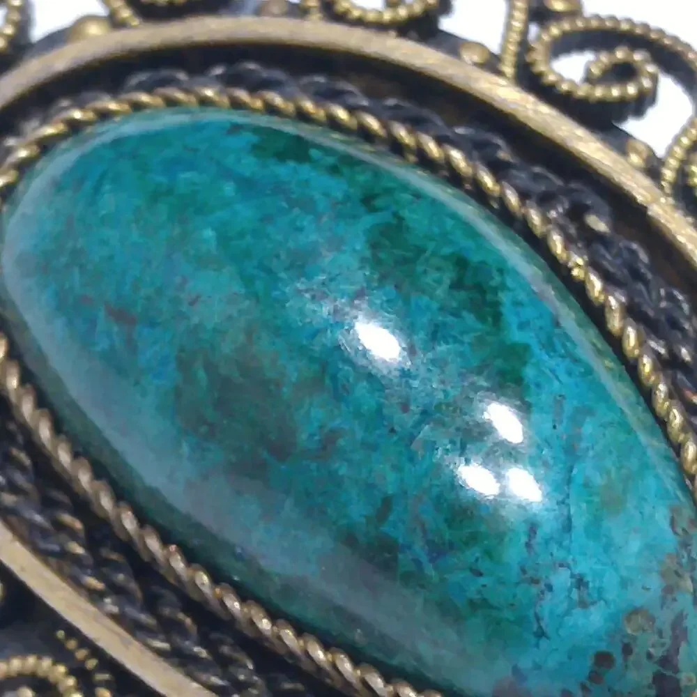 Vintage Silver Eilat Stone Brooch Pendant – Green Blue Gemstone from Israel
